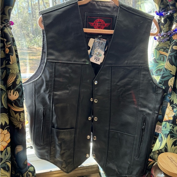 Alpha Cycle Gear Other - Black Leather Vest for Men